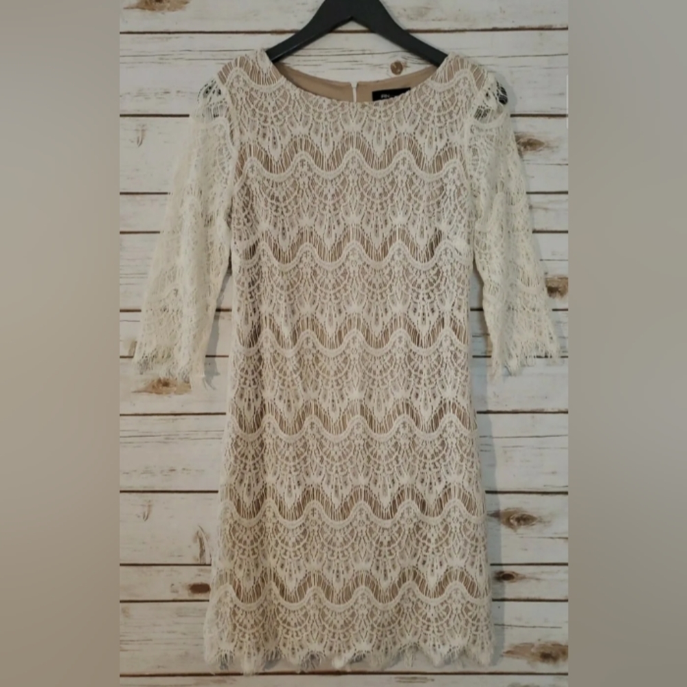 Ronni Nicole Cream Crochet Lace Midi Dress